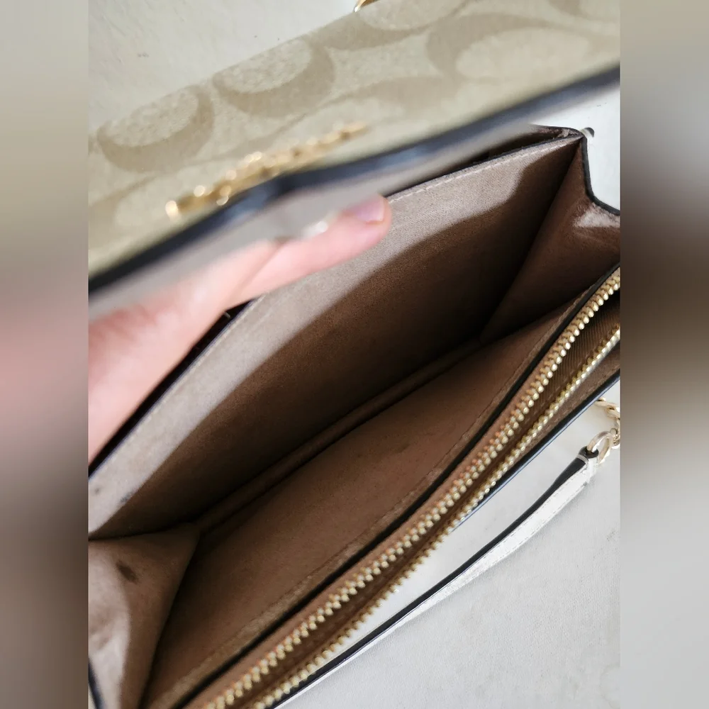 Coach Beige Signature Canvas Chain Crossbody Bag - Picture 5 of 13